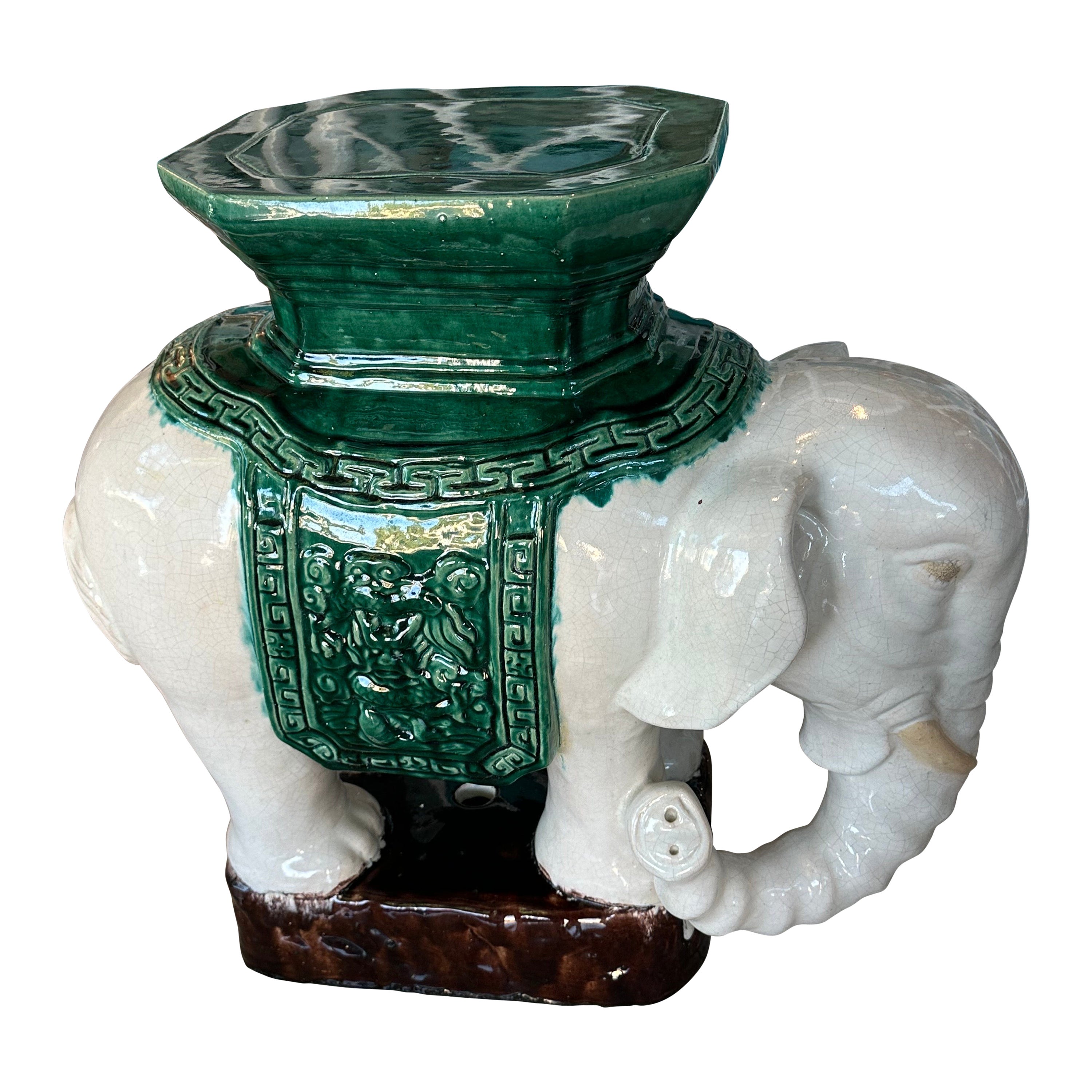 Vintage Ceramic Green Elephant Garden Stool Stand Drink Table Seat Hong Kong  For Sale