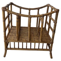 Vintage Rattan Bamboo Oversized Magazine Rack Holder Stand