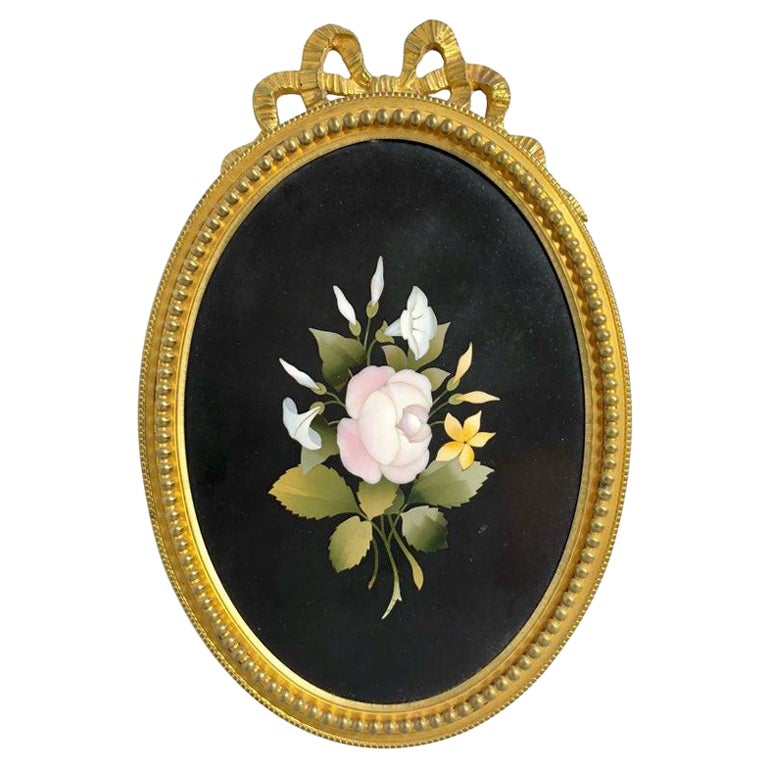 Antique Ormolu Bronze Picture Frame with Fine Mosaic Floral Design