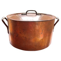 Énorme pot de stock en cuivre ancien fabriqué à la main avec couvercle, Duparquet, New York