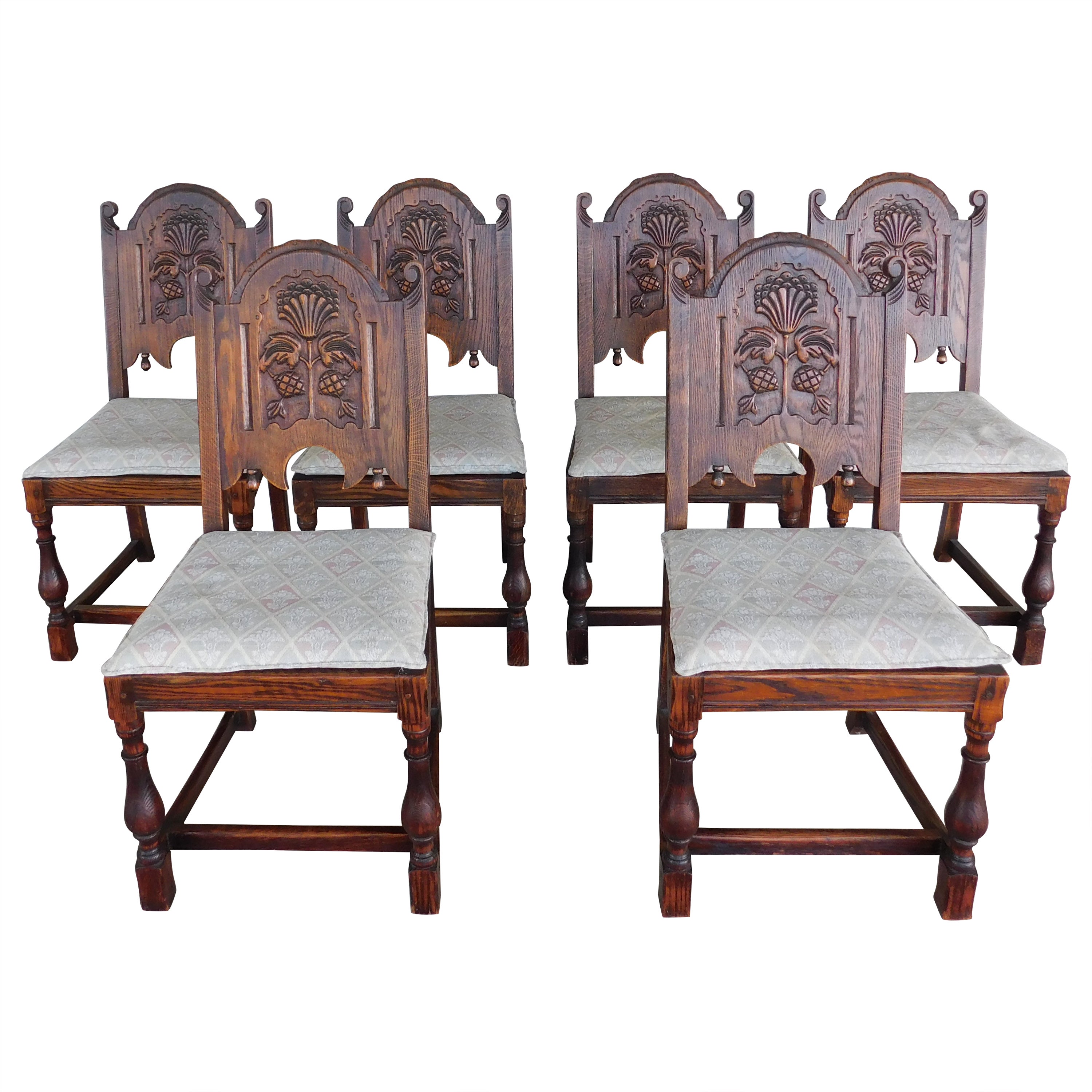 Jamestown Lounge Feudal Oak Jacobean Style Dining Chairs - Set of 6