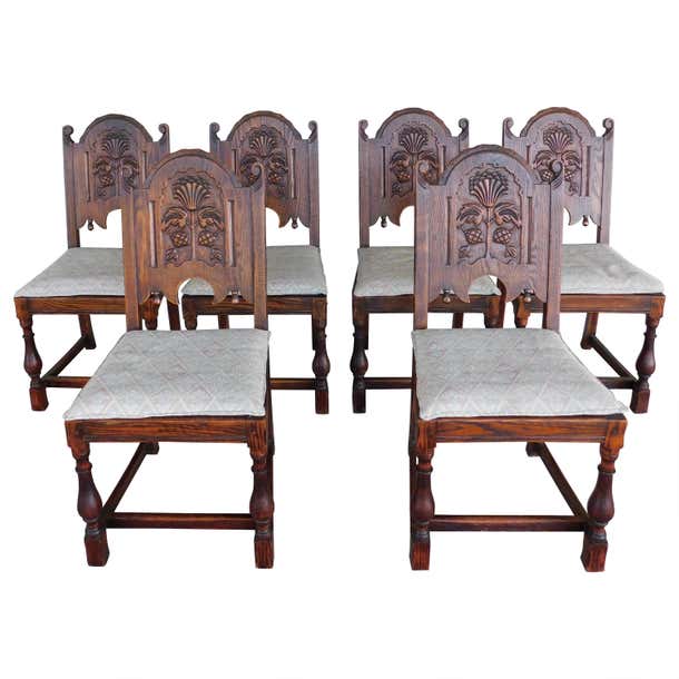 Jamestown Lounge Feudal Oak Jacobean Style Dining Chairs Set of 6 at