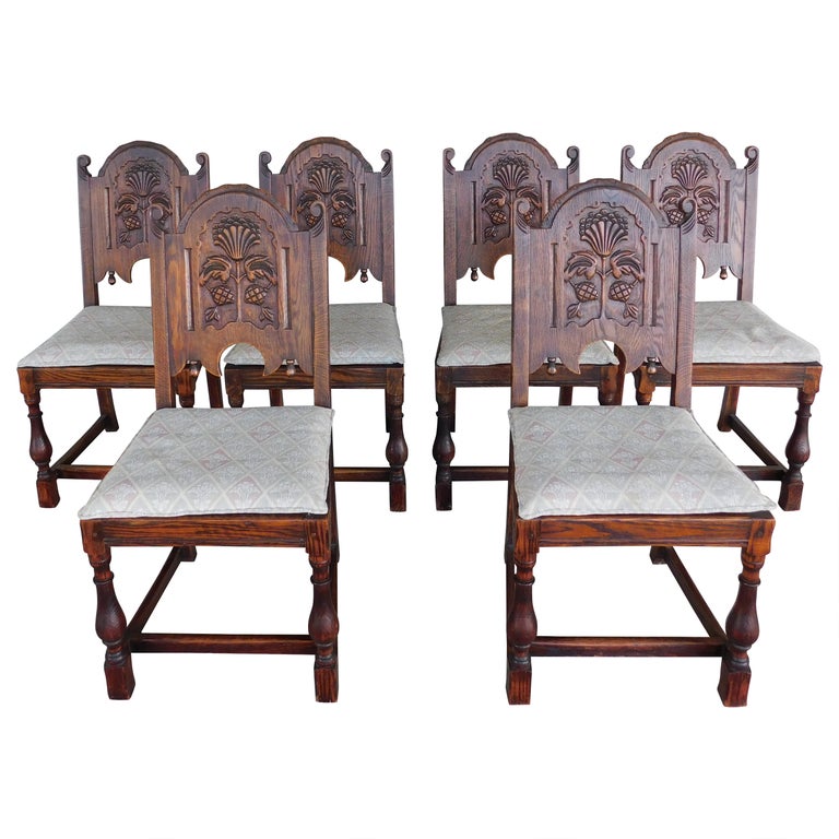 Jamestown Lounge Feudal Oak Jacobean Style Dining Chairs Set of 6 For Sale at 1stDibs