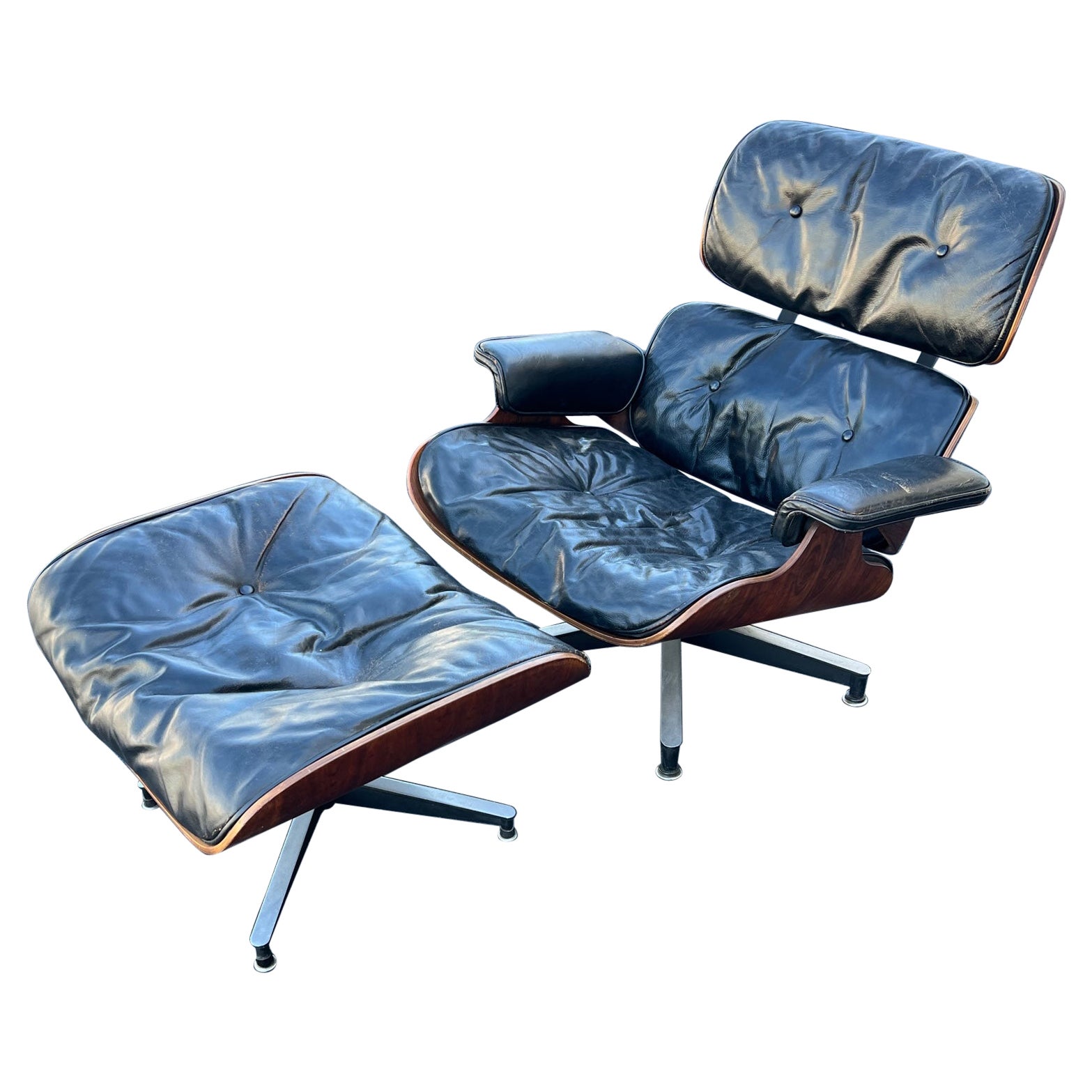 Original Charles Eames Herman Miller Lounge Chair und Ottomane 1950er Jahre