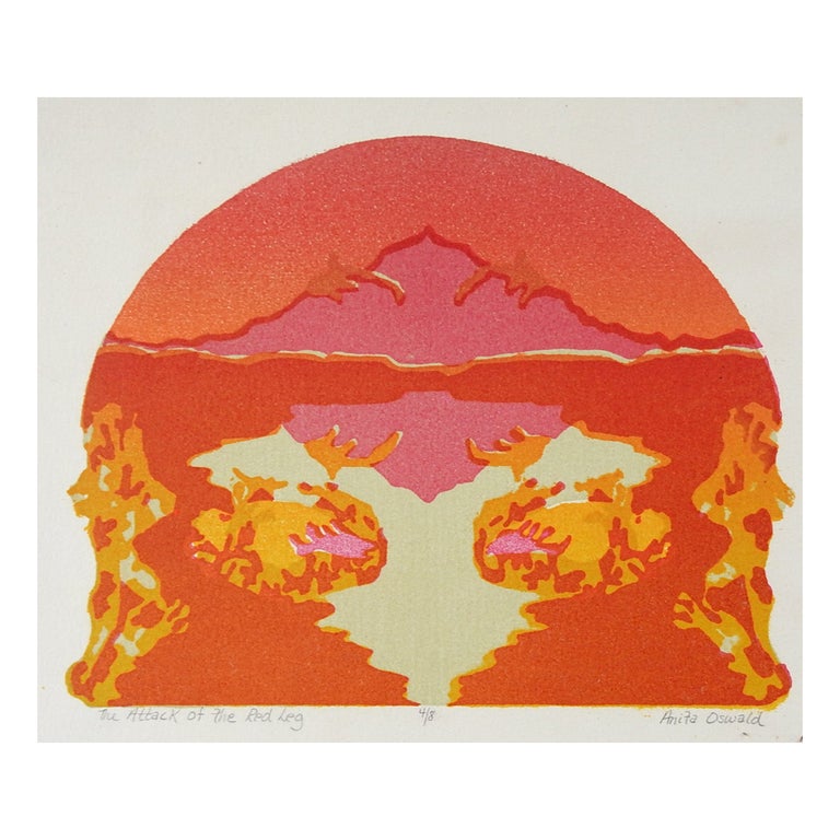 Abstract Serigraph Abstract Pink and Orange Landscape Serigraph For Sale at 1stDibs