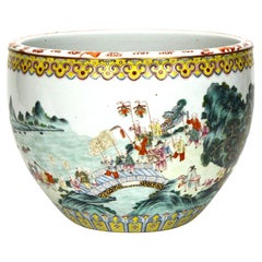 Antique Superb Chinese Qing Qianlong Famille Rose Children Parade Porcelain Jardiniere