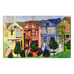 1990s San Francisco Painted Ladies Watercolor Painting