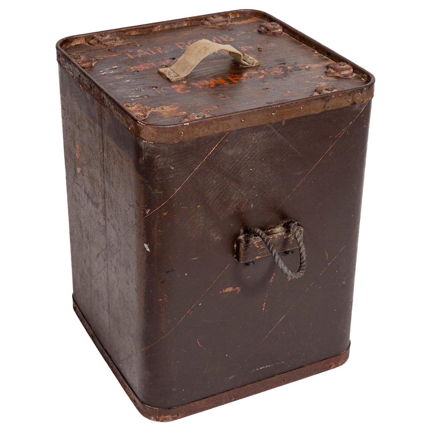 Box Brown Painted Chest Storage WW1 or WW2 50cm 19 1/2" Square 66cm 26" High For Sale