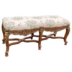 French Louis XIV Style Giltwood Carved Window Bench 19th Century.
