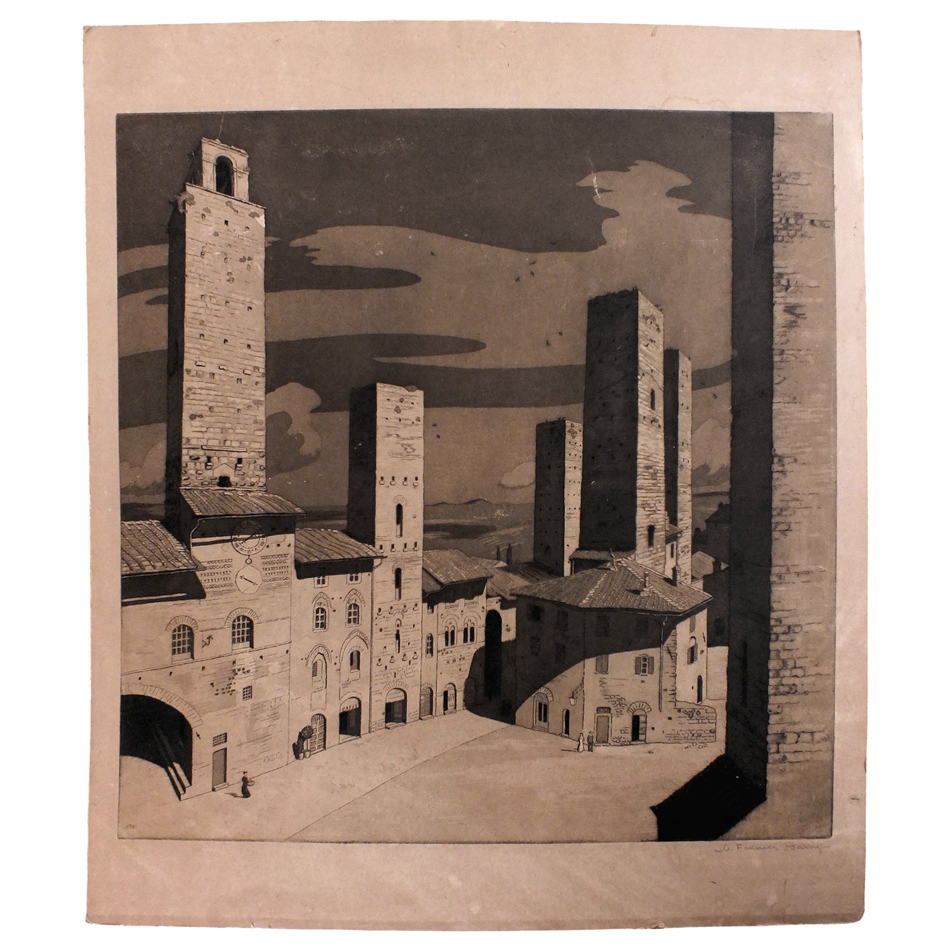 Vintage Sir Claude Francis Barry Aquatint Etching 1930 For Sale