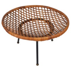 Vintage 1950s, Rattan and Iron Catch All Basket / Side Table California Lifestyle