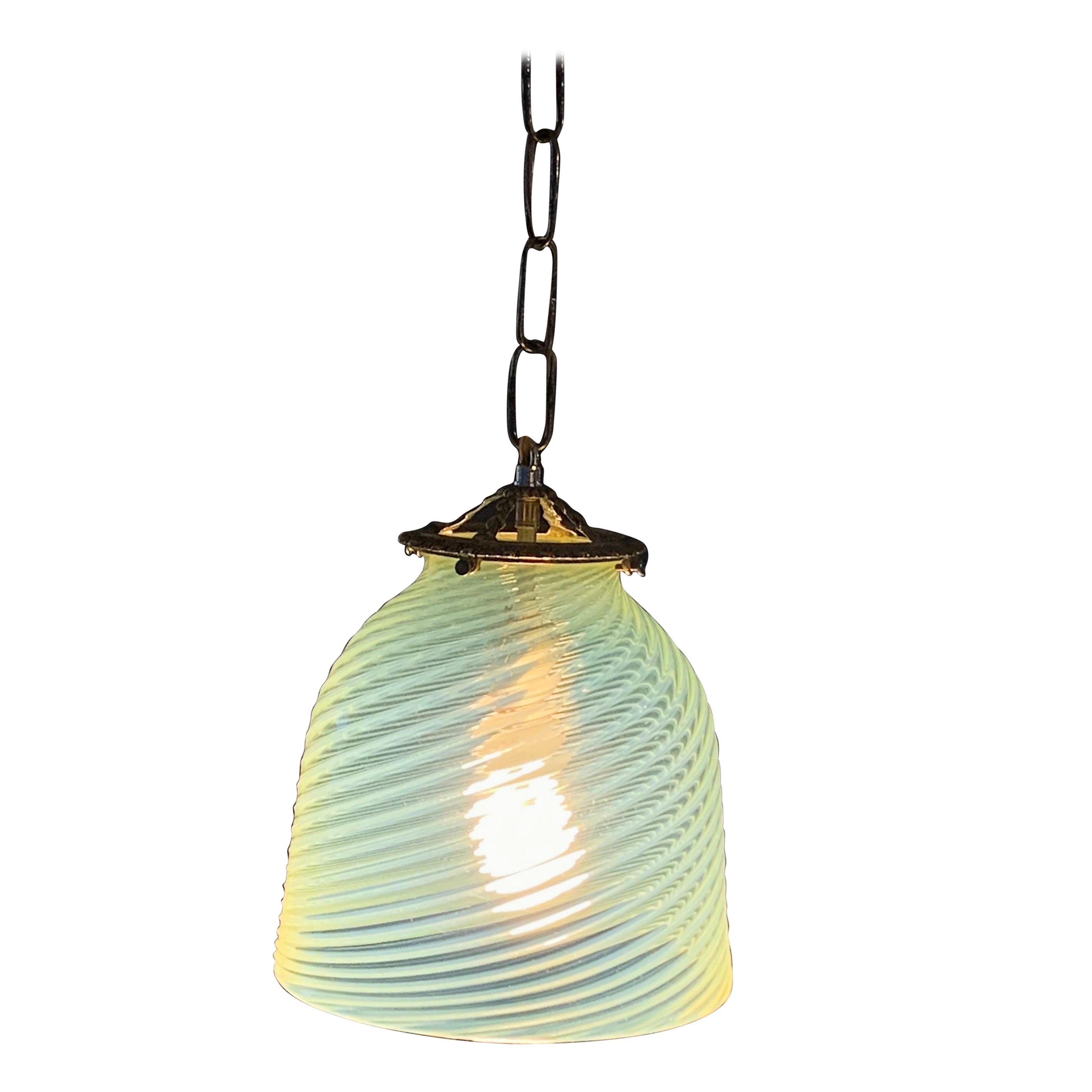 Mid-Century, Murano Opalescent Glass Hanging Pendant Light For Sale
