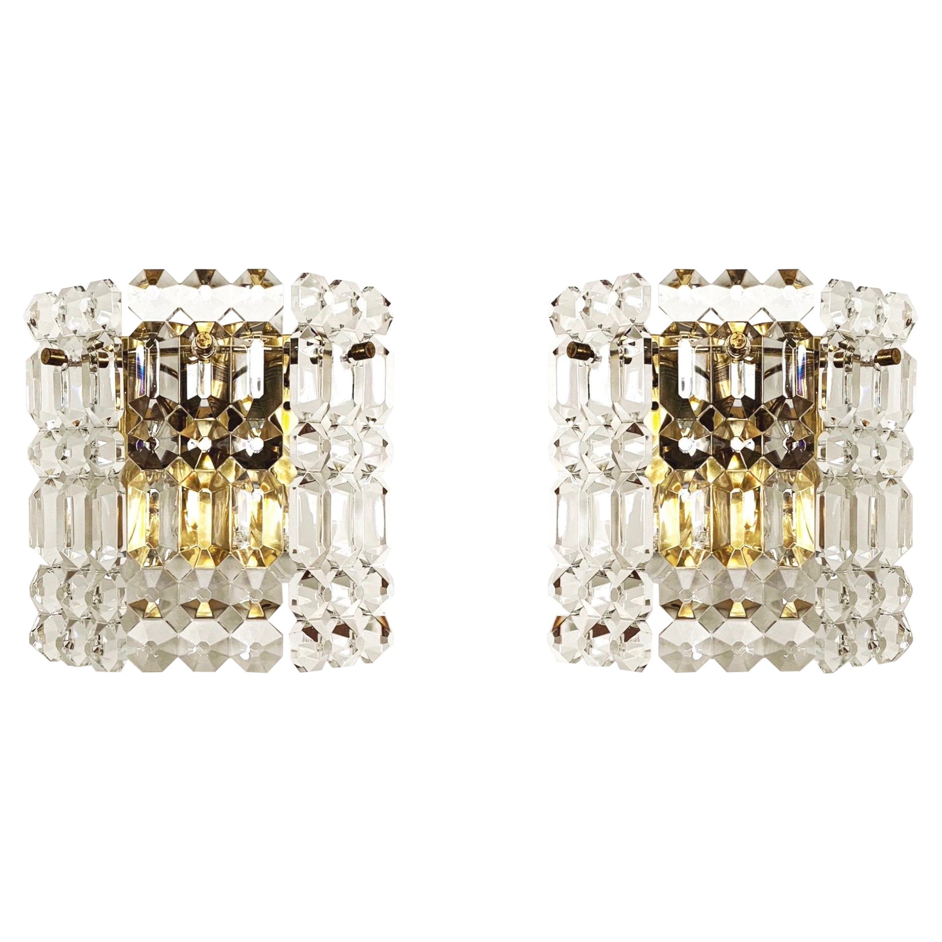 Set of 2 Crystal Glass Wall Lamps by Kinkeldey  For Sale