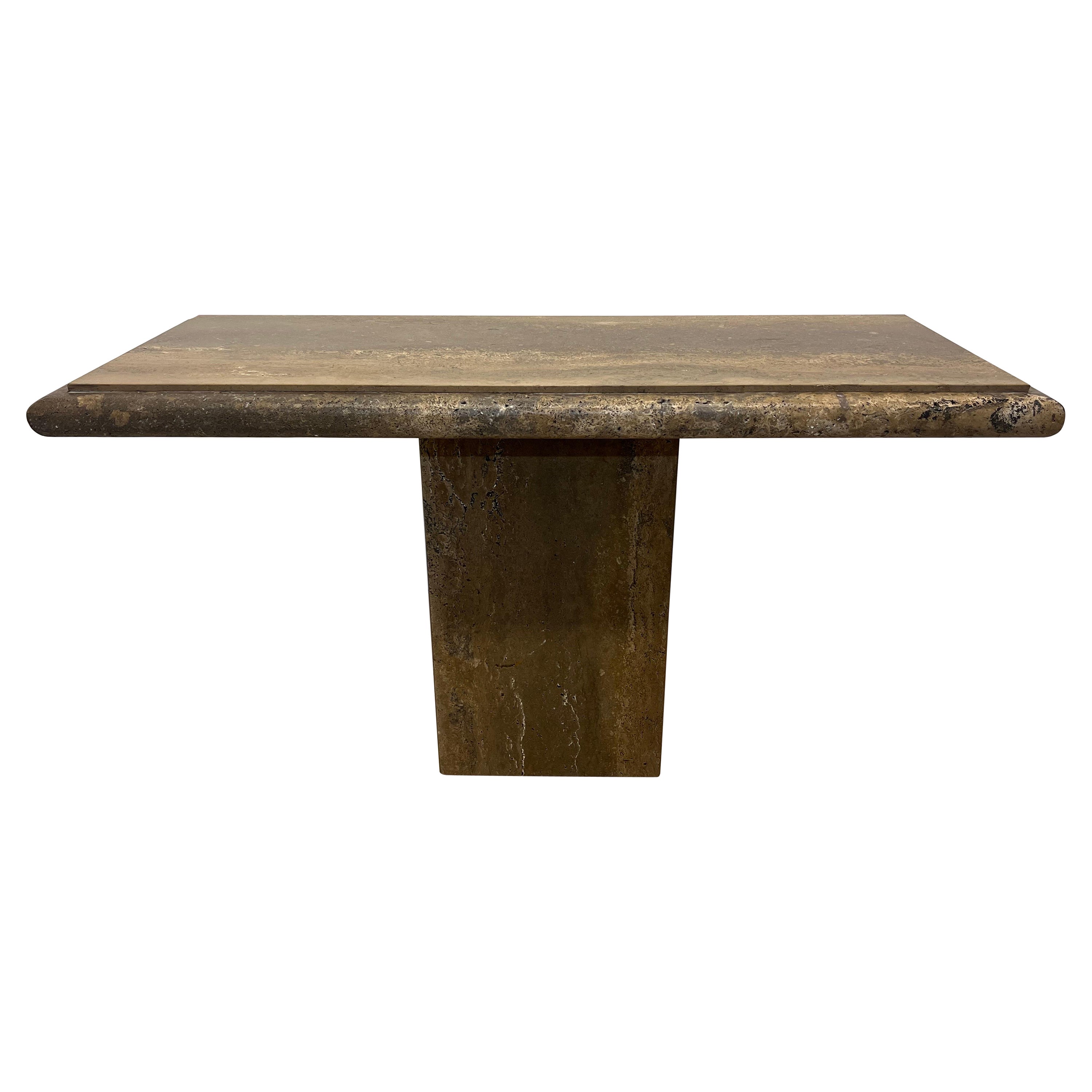 Polished Italian Travertine Bullnose Console Table, Italy 1970s