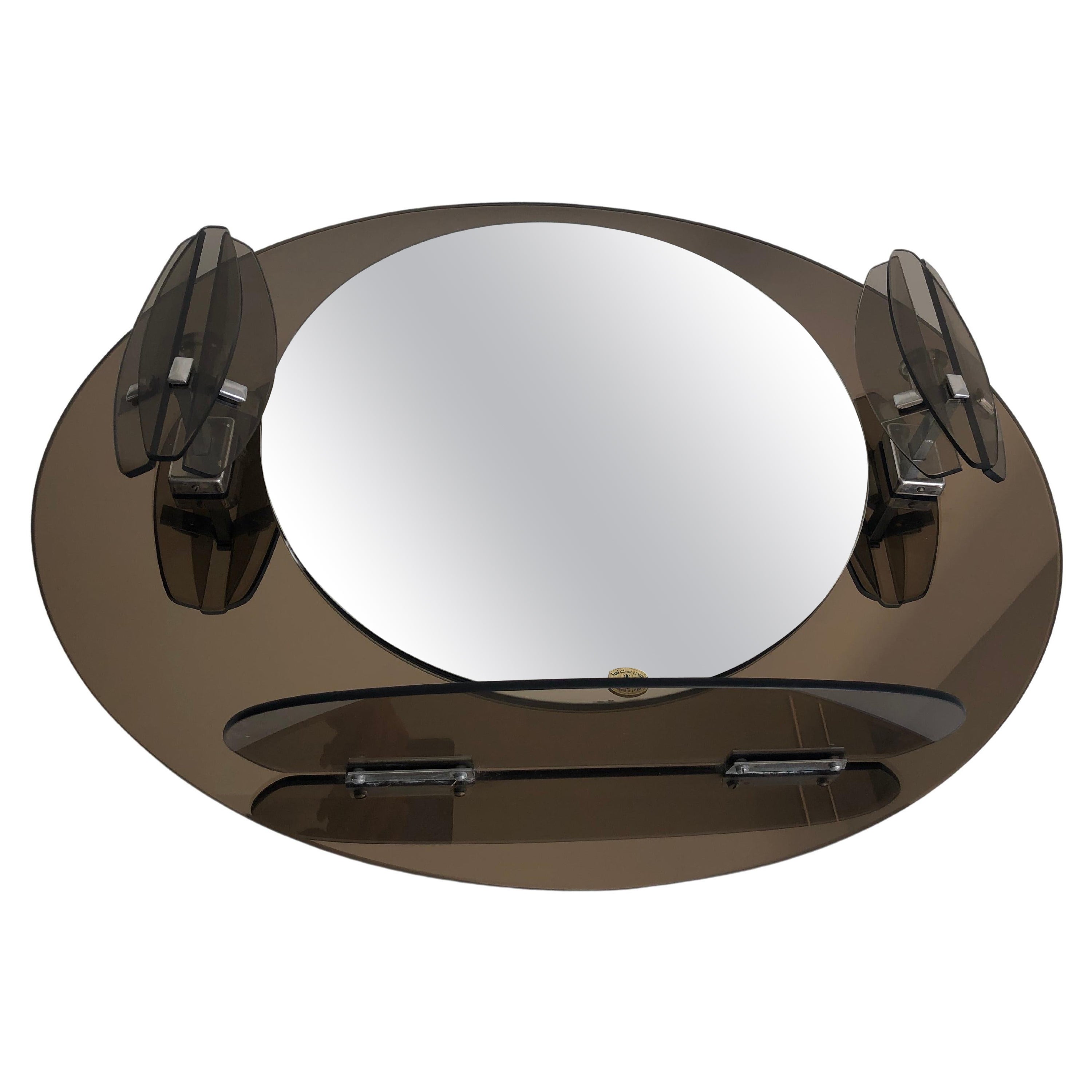 Miroir Lupi Cristal Luxor avec 2 appliques intégrées et une tablette For Sale