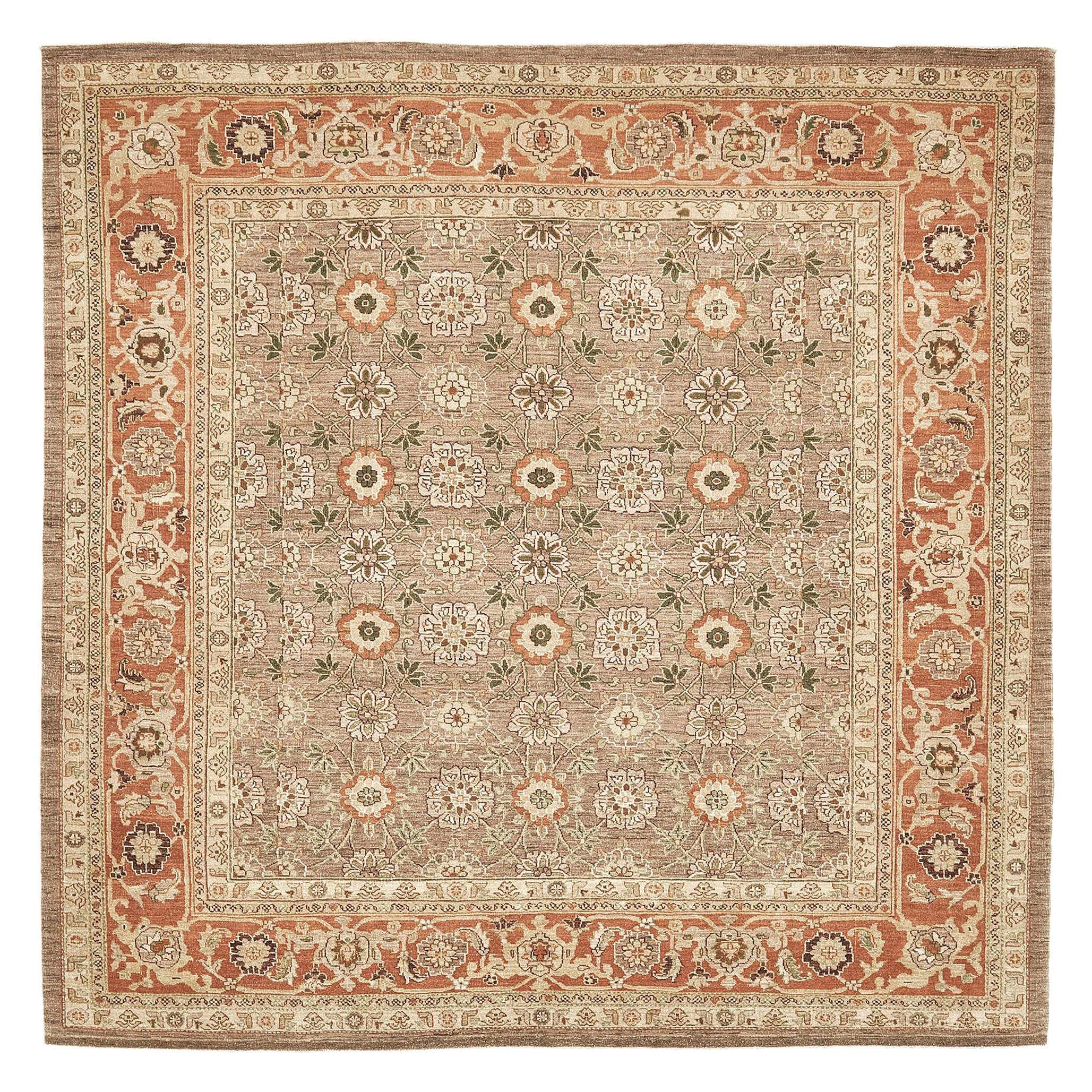 Natural Dye Varamin Revival Square Rug For Sale