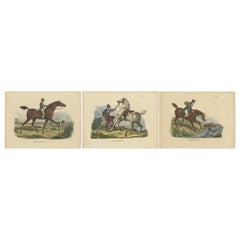 Set of 3 Antique Hand Colored Prints of English Horses