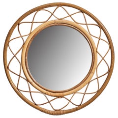 Italian Designer, Wall Mirror, Bamboo, Rattan, Mirror, Italy, 1960s