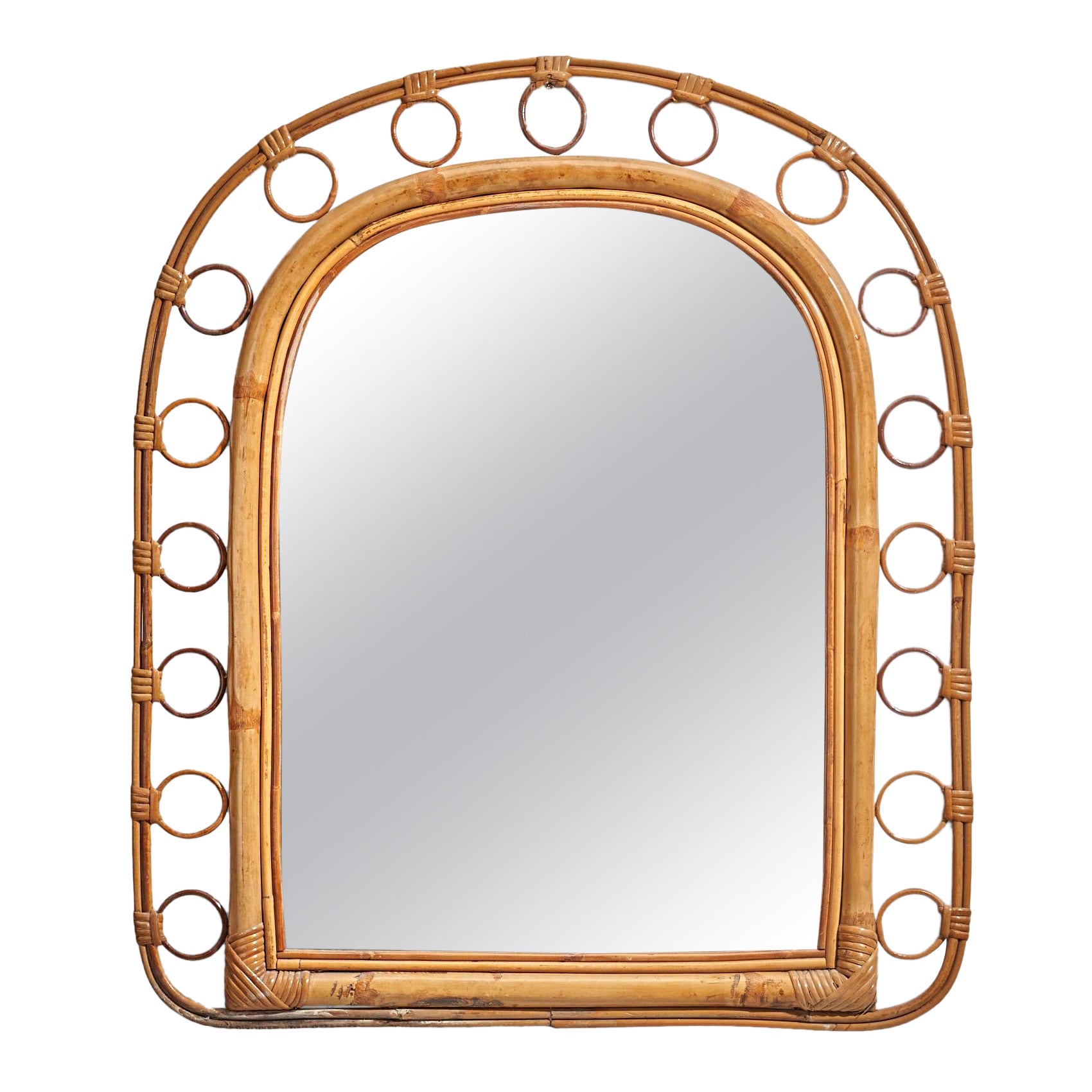 Italian Designer, Wall Mirror, Rattan, Bamboo, Mirror, Italy, 1960s For