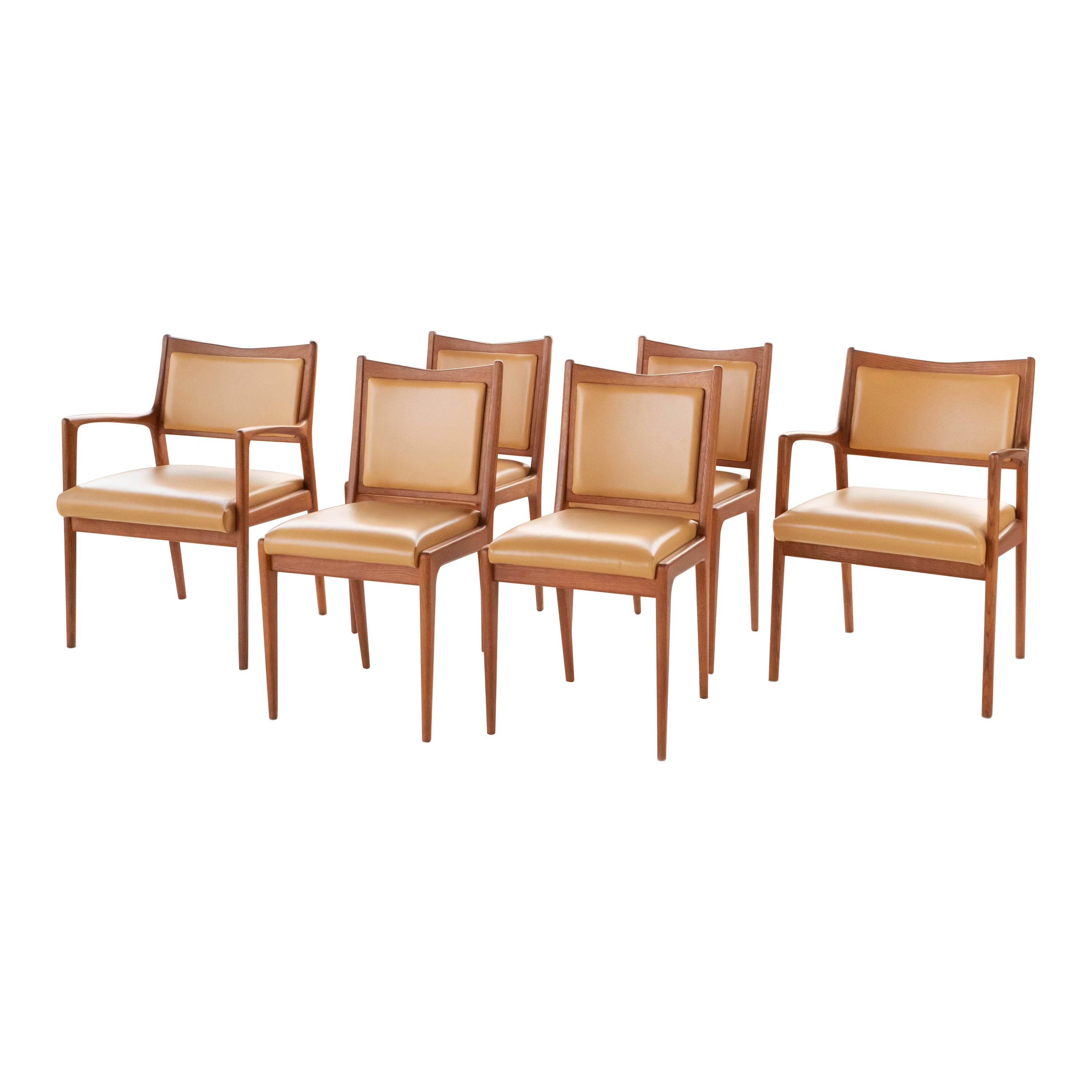 Karl-Erik Ekselius Leather & Oak Swedish Dining Chairs for JO Carlsson, 1960's