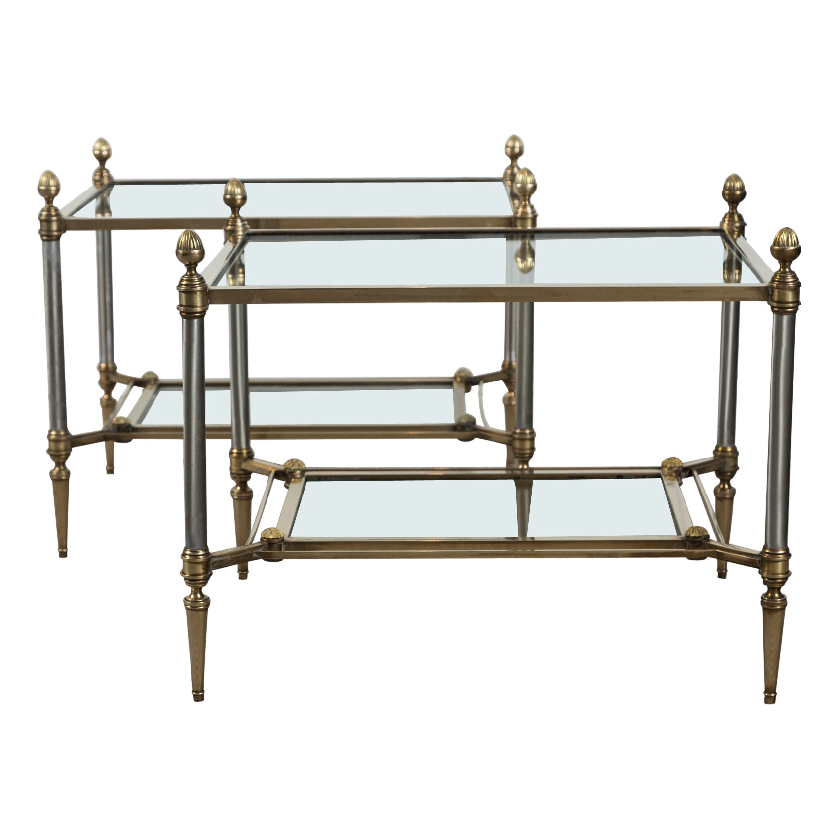 Pair of Vintage Two-Tiered Brass Side Tables by Maison Jansen