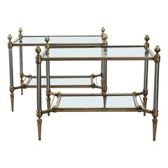 Pair of Vintage Two-Tiered Brass Side Tables by Maison Jansen