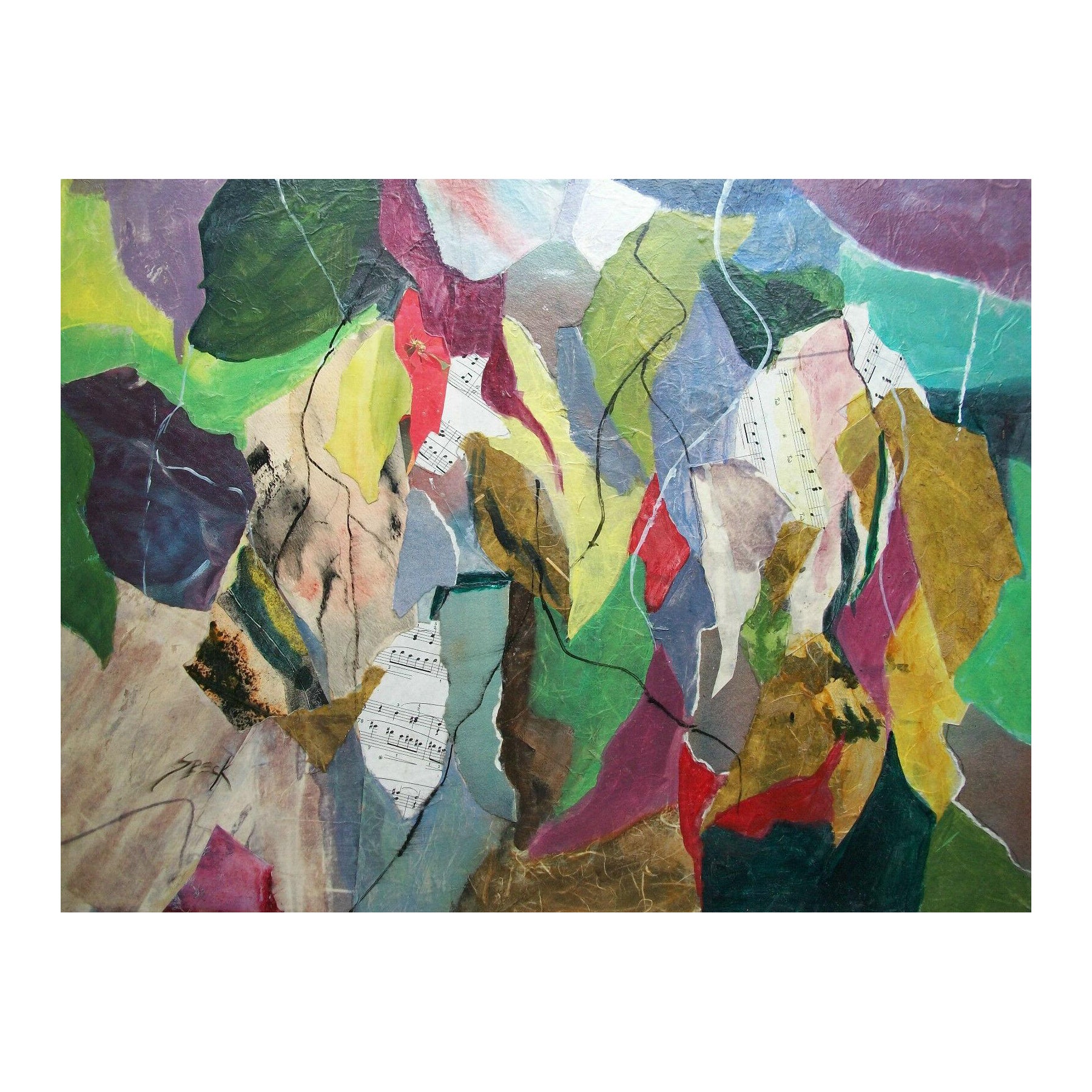 George Speck, Woodland Symphony, Collage & Acrylic on Panel, Canada, C.1998 For Sale