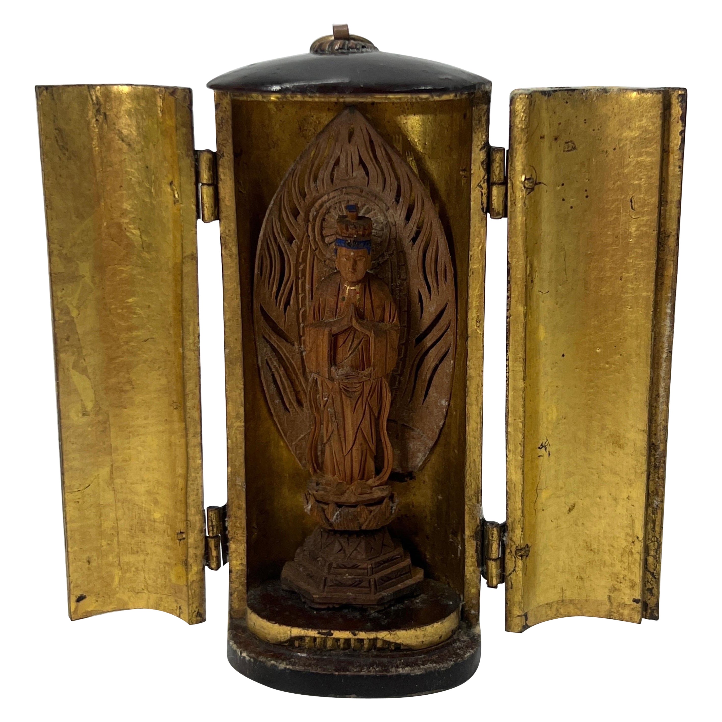 Antique Japanese Meiji Period Lacquer & Giltwood Zushi Shrine, Traveling Alter For Sale
