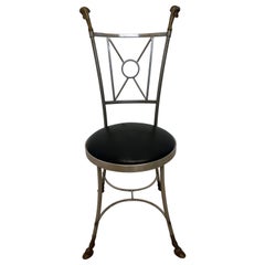 Maison Jansen Style Rams Head and Steel Chair with Leather Seat