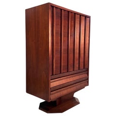 Vintage Mid-Century Modern Brutalist Pedestal Highboy Armoire, circa 1970s