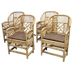 Used Brighton Pavilion Faux Bamboo Chairs With Kravet Cushions, Set of 4