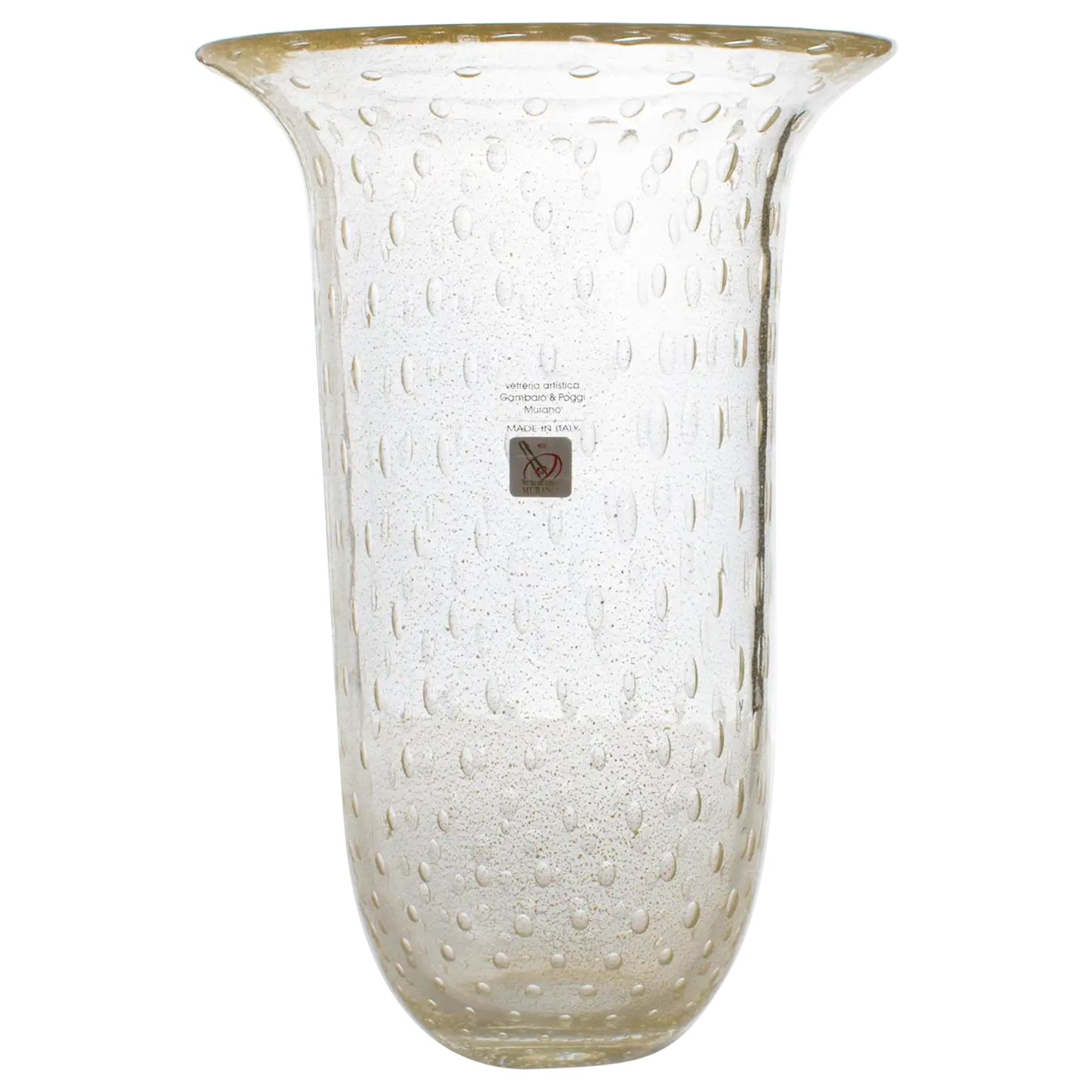 Italian Art Glass Murano Vase Gold Flakes and Bubbles by Gambaro & Poggi For Sale