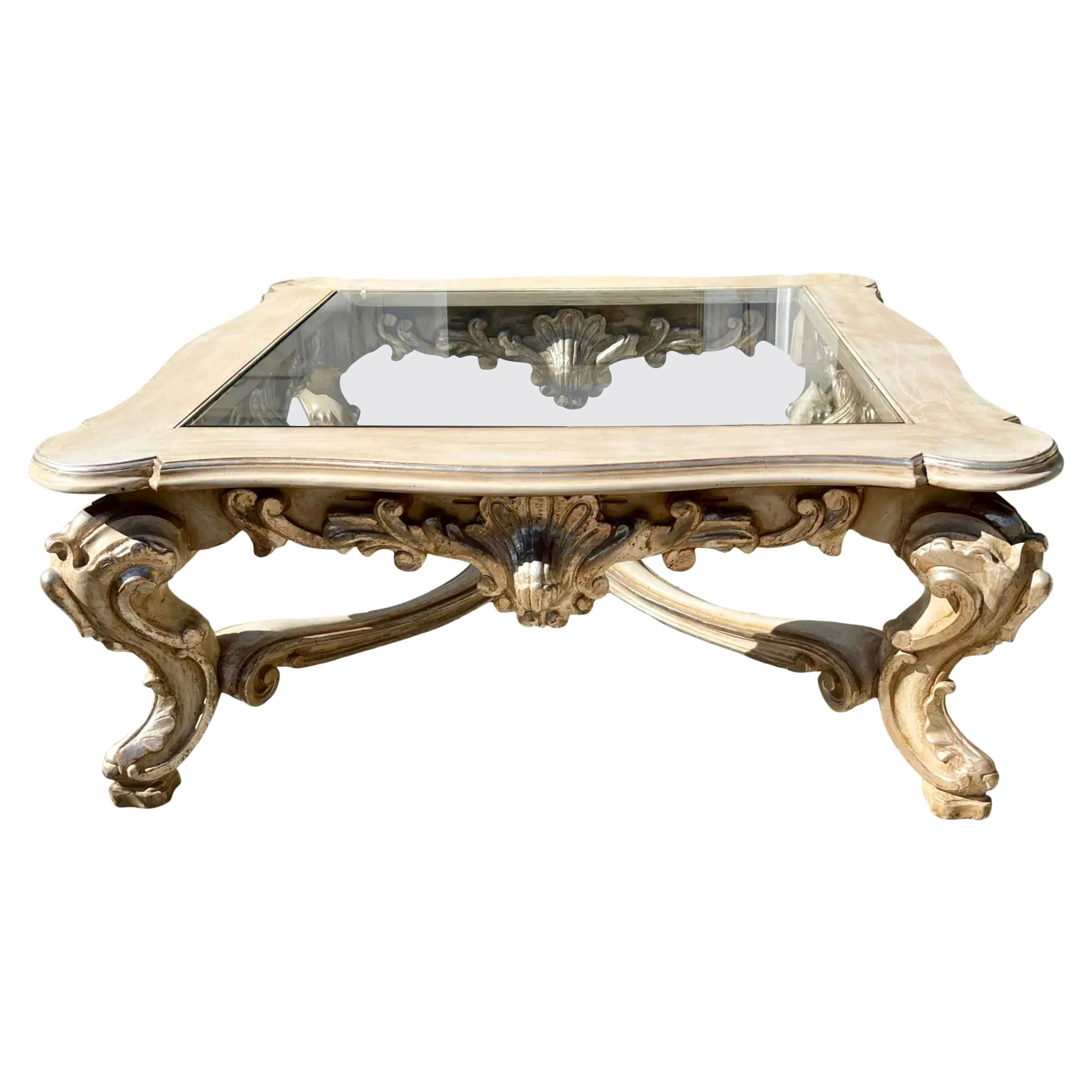 18th Century Style Carved Italian Rococo Giltwood Coffee Cocktail Table For Sale