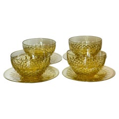 Vintage Frederick Carder for Steuben Yellow Crystal Bowls & Underplates 8 Pc Set