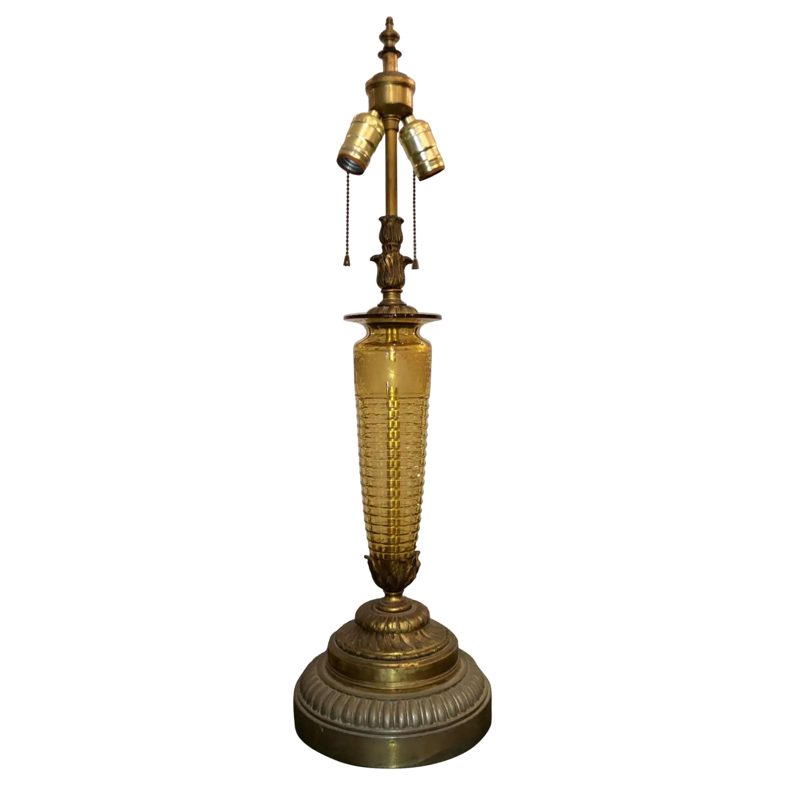 Lampe de bureau vintage Hawkes en cristal ambré Pairpoint, années 1930 en vente