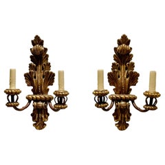 Antique Pair of 18th C Style Michael Taylor Giltwood Acanthus Leaf Lite Sconce