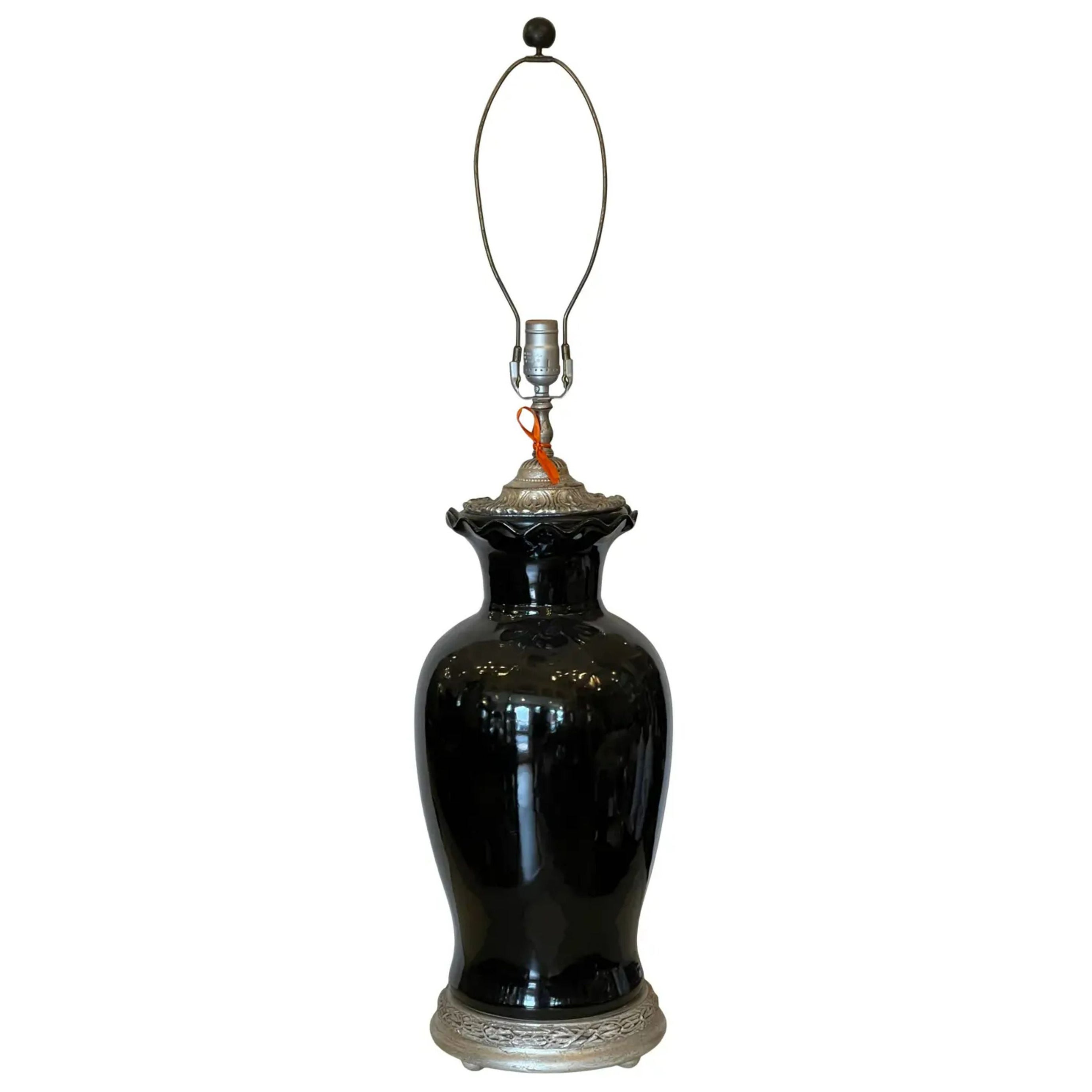 Black Chinese Pottery Vase Designer Table Lamp For Sale