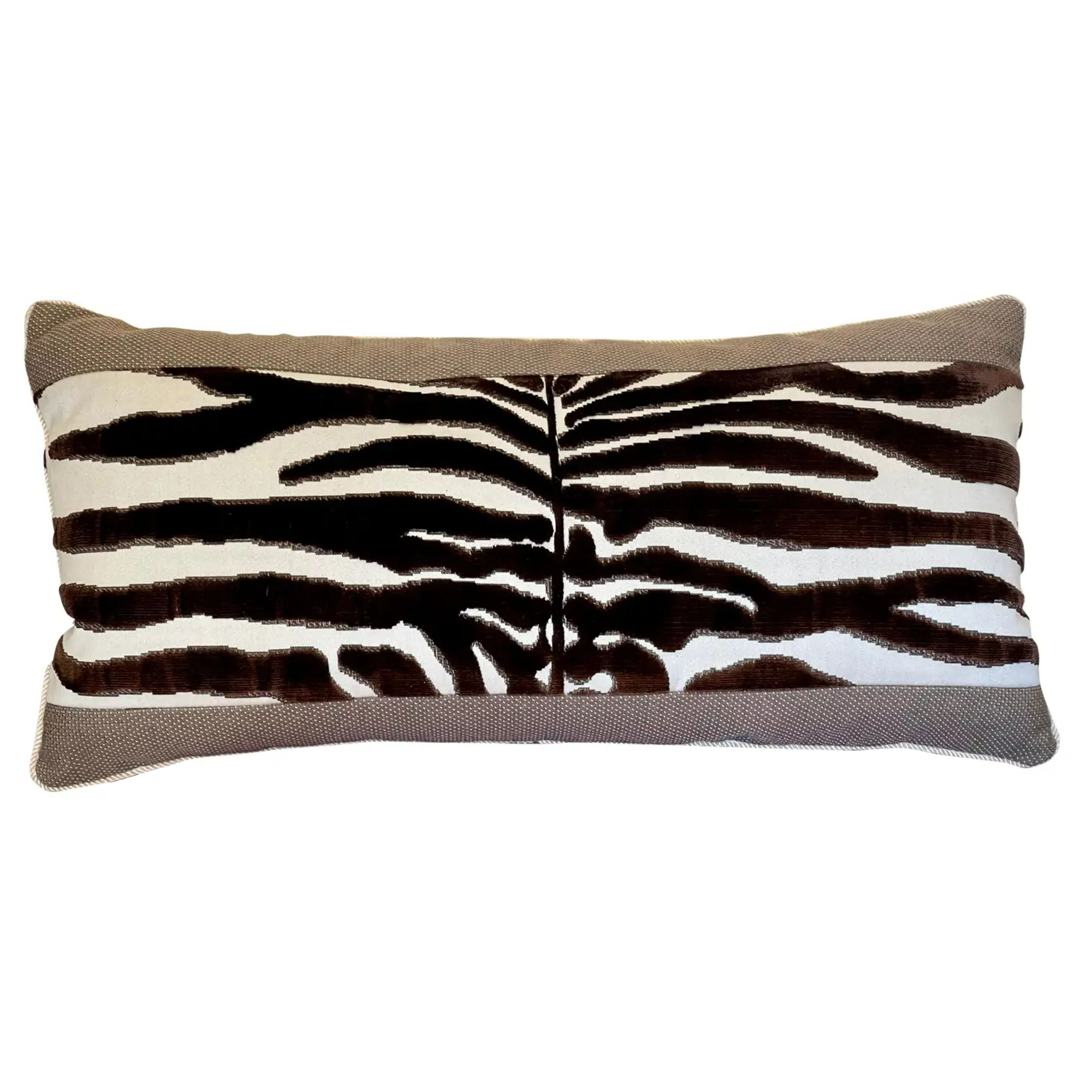 Scalamandre Silk Cut Velvet Zebra Down Filled Designer Pillow, 2010s