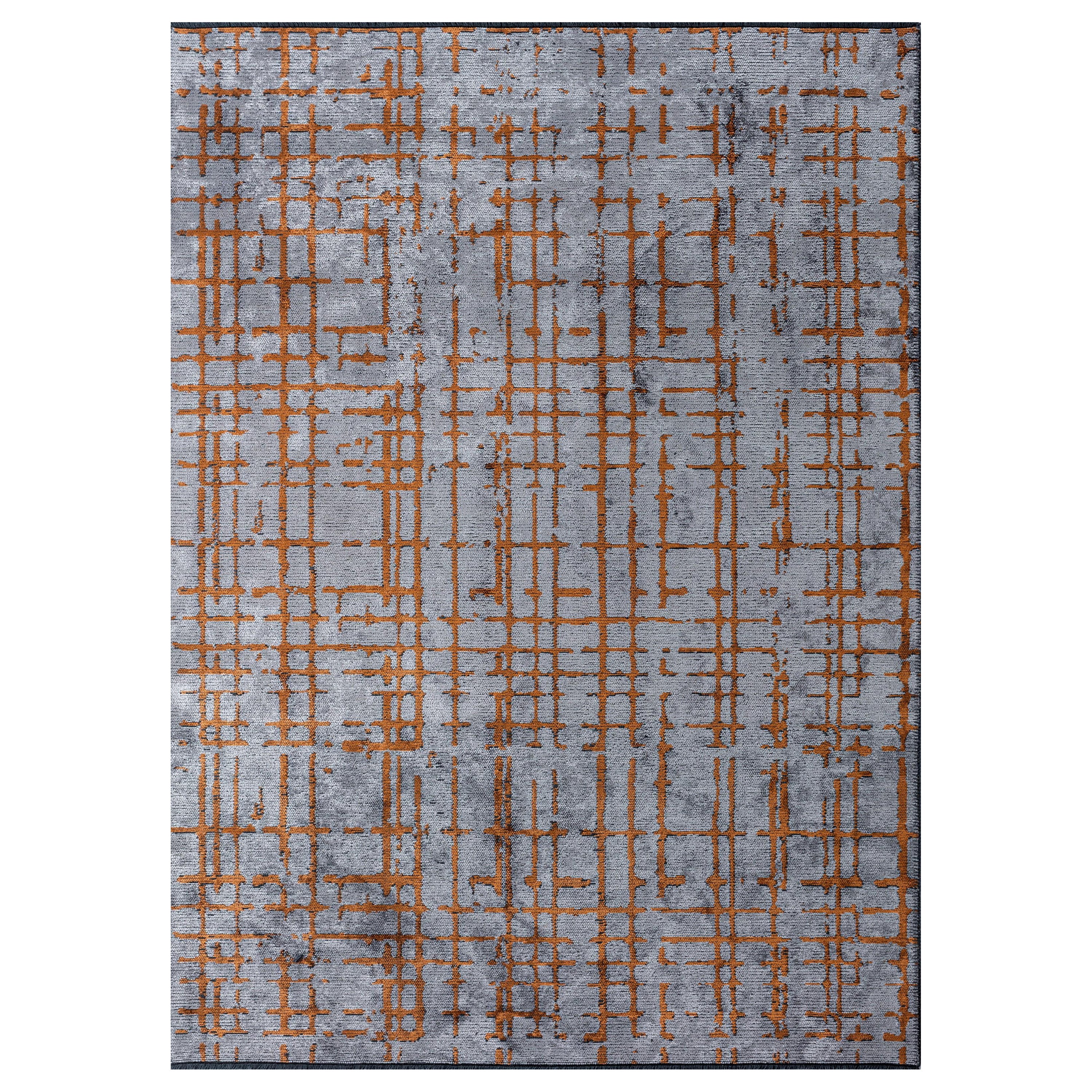 For Sale:  (Orange) Modern Checkered Red Luxury Hand-Finished Area Rug