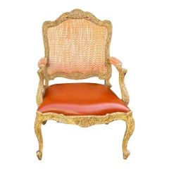 Antique 18th Century Style Venetian Orange Leather Armchair