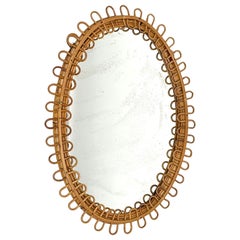 Midcentury Bamboo and Rattan Oval Wall Mirror, Italy, 1960s