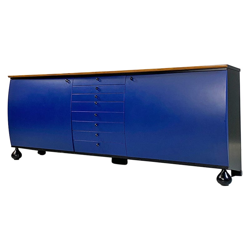 Italian Modern Blue Black Solid Wood Sideboard by Umberto Asnago, Giorgetti 1982 For Sale