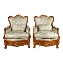 Pair of 19th C, Style Italian Charles Pollock for William Switzer Bergere Chairs