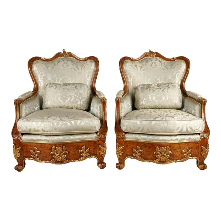 Pair of 19th C, Style Italian Charles Pollock for William Switzer Bergere Chairs For Sale at 1stDibs
