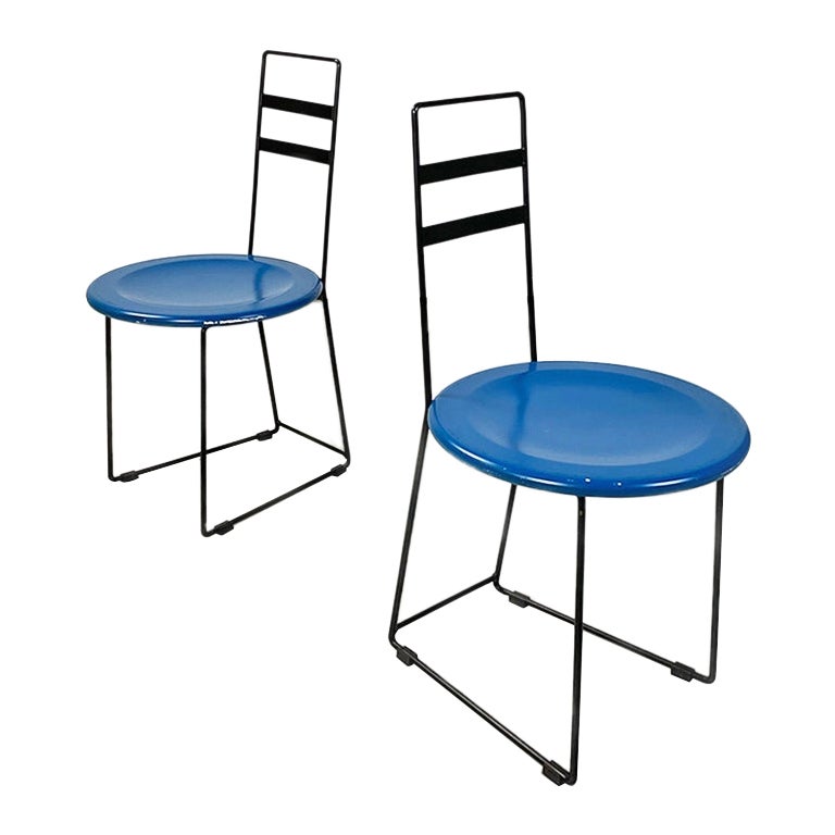 Set of Four 20th Century Navy Blue Wood Chairs, 1960s For Sale at