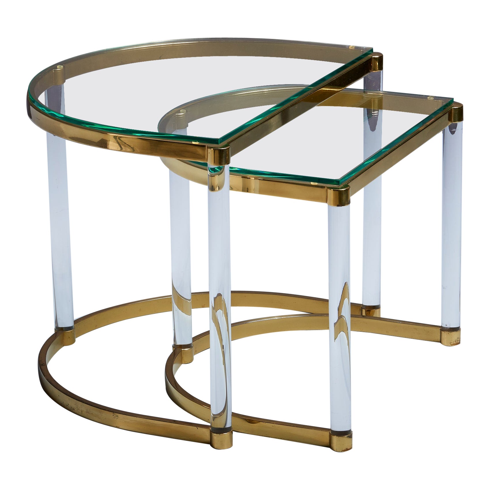 Pair of Nesting Tables in Brass & glass in the manner of Charles Hollis Jones