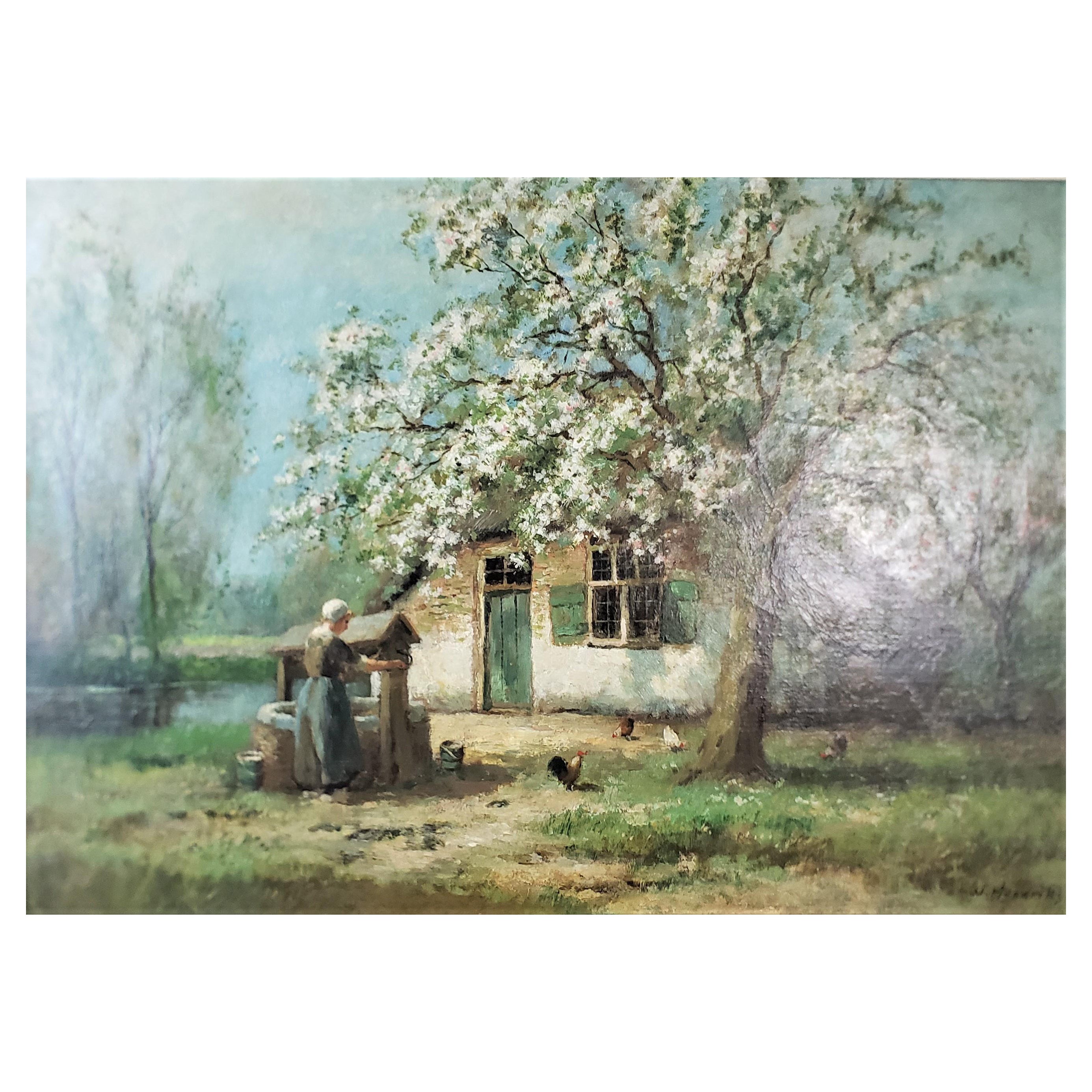 Willem Hendriks "The Old Well" Original Antique Framed Oil Painting on Canvas