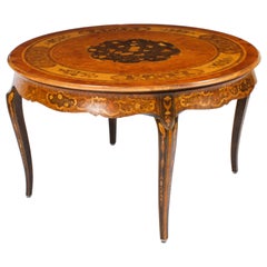 Antique Burr Walnut Marquetry Centre / Dining Table, Early 20th Century