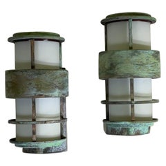 Pair of Vintage Brass Wall Hanging Sconces-Lantern 