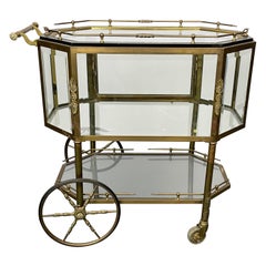 Antique Hollywood Regency Beveled Glass, Bronze, Tea Wagon / Serving Cart / Bar Cart
